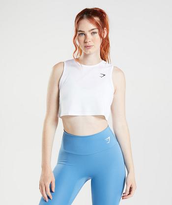 Podkoszulki Damskie Gymshark Treningowe Crop Białe | PL 3053GSO